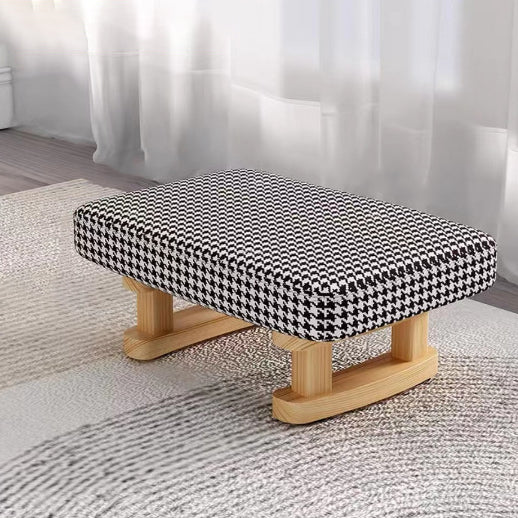 Contemporary Scandinavian Wooden Stool with Fabric Cushion — Rectangular Low Entryway Seat