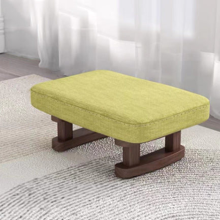 Contemporary Scandinavian Wooden Stool with Fabric Cushion — Rectangular Low Entryway Seat