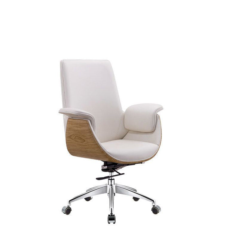 Modern Minimalist Desk Chair with Microfiber Leather Upholstery, Aluminum Alloy Frame, Cushioned Rectangular Wood-Grain Backrest, Adjustable for Home Office