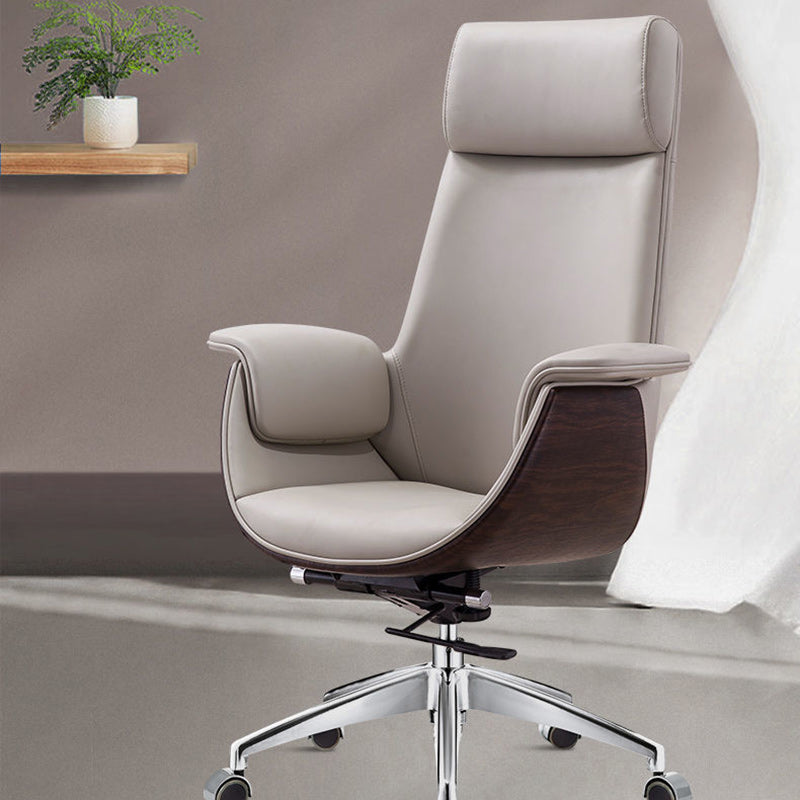 Modern Minimalist Desk Chair with Microfiber Leather Upholstery, Aluminum Alloy Frame, Cushioned Rectangular Wood-Grain Backrest, Adjustable for Home Office
