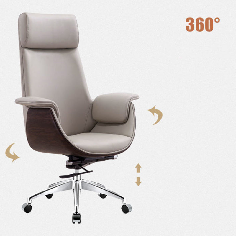 Modern Minimalist Desk Chair with Microfiber Leather Upholstery, Aluminum Alloy Frame, Cushioned Rectangular Wood-Grain Backrest, Adjustable for Home Office