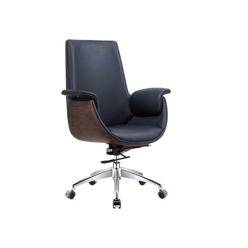Modern Minimalist Desk Chair with Microfiber Leather Upholstery, Aluminum Alloy Frame, Cushioned Rectangular Wood-Grain Backrest, Adjustable for Home Office