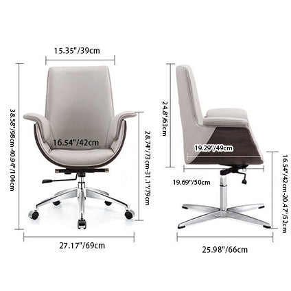 Modern Minimalist Desk Chair with Microfiber Leather Upholstery, Aluminum Alloy Frame, Cushioned Rectangular Wood-Grain Backrest, Adjustable for Home Office