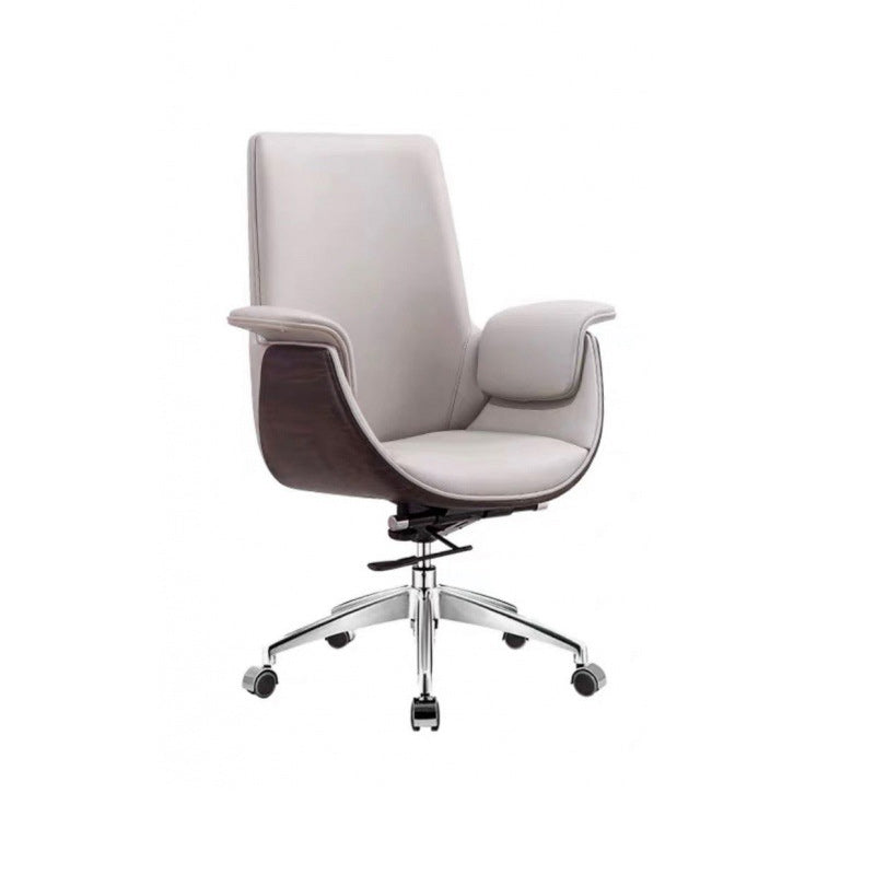 Modern Minimalist Desk Chair with Microfiber Leather Upholstery, Aluminum Alloy Frame, Cushioned Rectangular Wood-Grain Backrest, Adjustable for Home Office