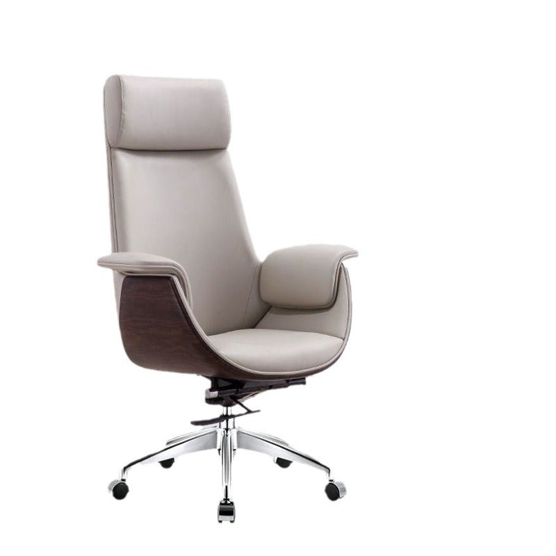 Modern Minimalist Desk Chair with Microfiber Leather Upholstery, Aluminum Alloy Frame, Cushioned Rectangular Wood-Grain Backrest, Adjustable for Home Office