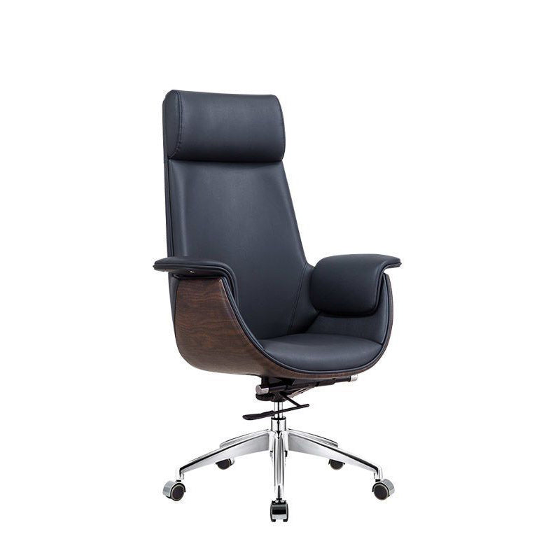 Modern Minimalist Desk Chair with Microfiber Leather Upholstery, Aluminum Alloy Frame, Cushioned Rectangular Wood-Grain Backrest, Adjustable for Home Office