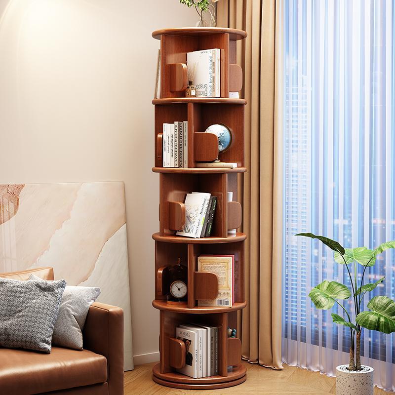 Modern Minimalist Solid Wood Round Cylinder Rotating Bookshelf – 2/3/4/5-Tier, Perfect for Home, Office, and Living Room