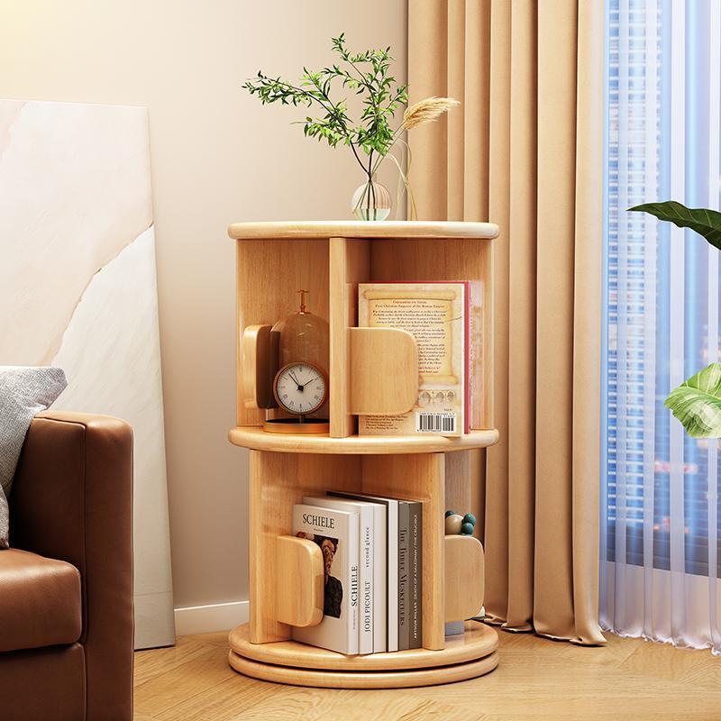 Modern Minimalist Solid Wood Round Cylinder Rotating Bookshelf – 2/3/4/5-Tier, Perfect for Home, Office, and Living Room