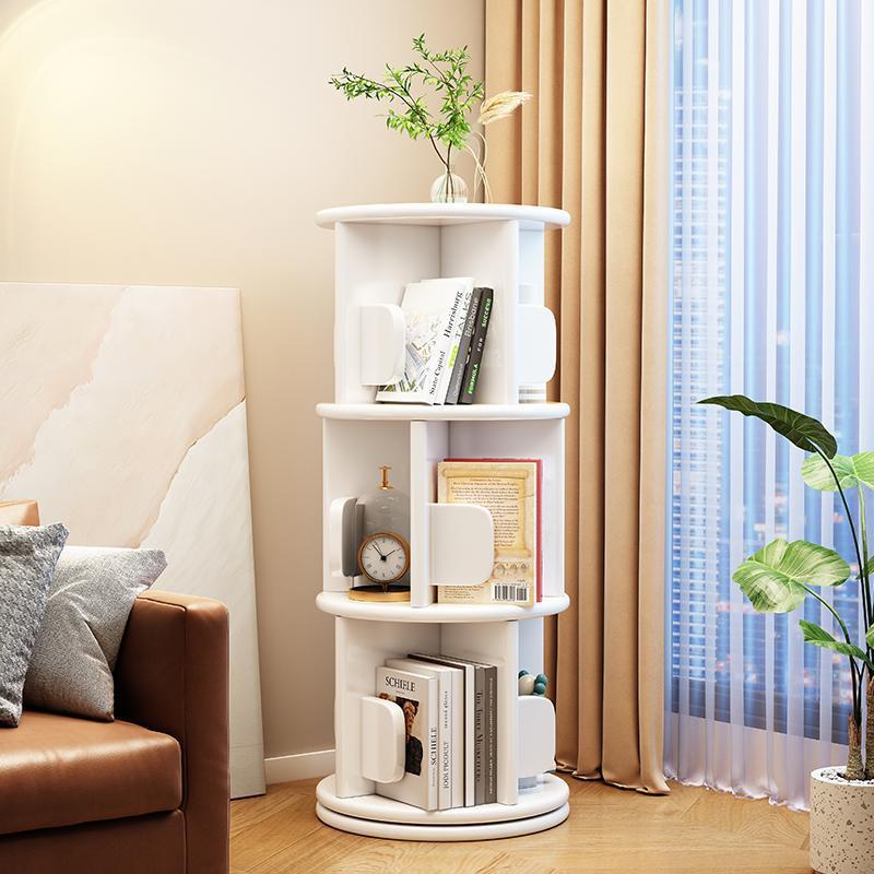 Modern Minimalist Solid Wood Round Cylinder Rotating Bookshelf – 2/3/4/5-Tier, Perfect for Home, Office, and Living Room