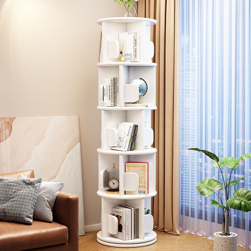 Modern Minimalist Solid Wood Round Cylinder Rotating Bookshelf – 2/3/4/5-Tier, Perfect for Home, Office, and Living Room