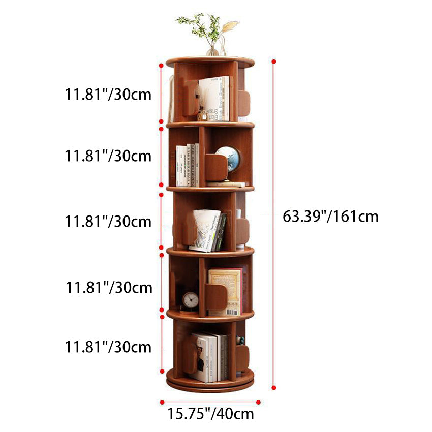 Modern Minimalist Solid Wood Round Cylinder Rotating Bookshelf – 2/3/4/5-Tier, Perfect for Home, Office, and Living Room