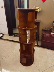 Modern Minimalist Solid Wood Round Cylinder Rotating Bookshelf – 2/3/4/5-Tier, Perfect for Home, Office, and Living Room