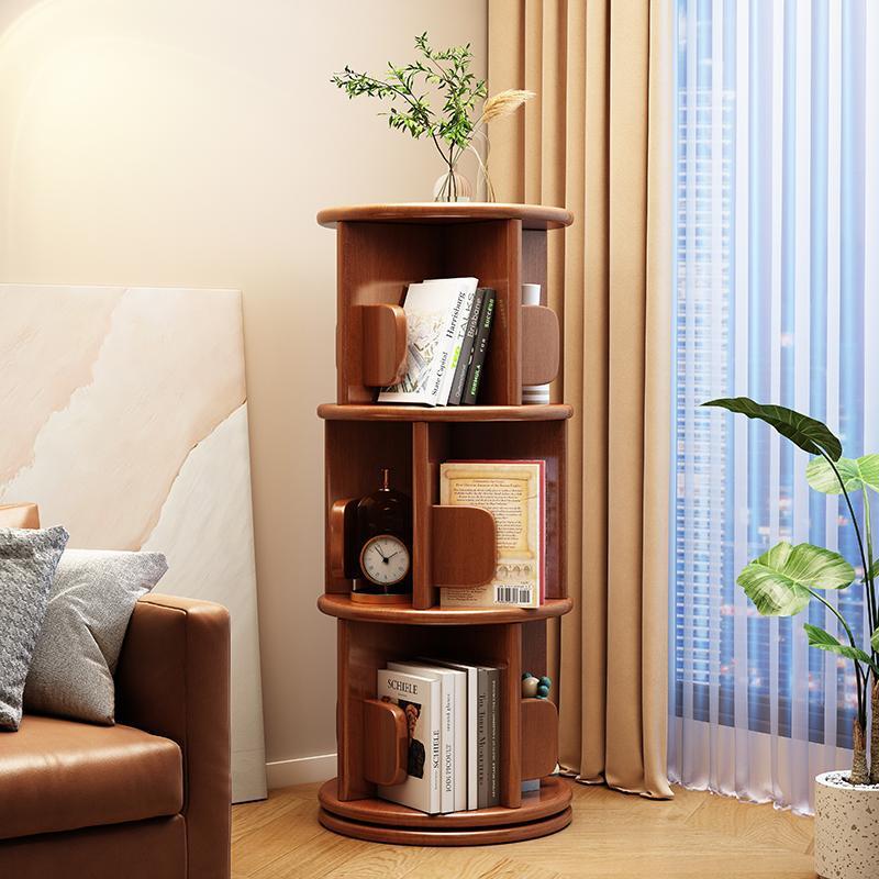 Modern Minimalist Solid Wood Round Cylinder Rotating Bookshelf – 2/3/4/5-Tier, Perfect for Home, Office, and Living Room