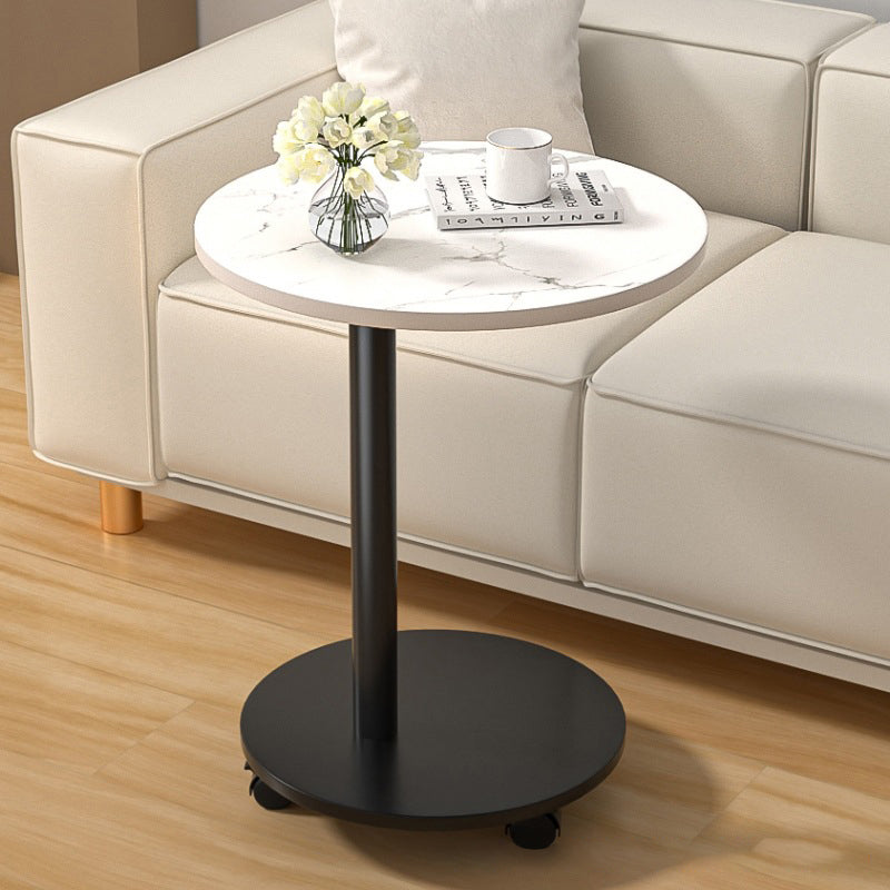 Modern Minimalist MDF & Stainless Steel Round Side Table with Built-In Mobility for Bedroom & Living Room