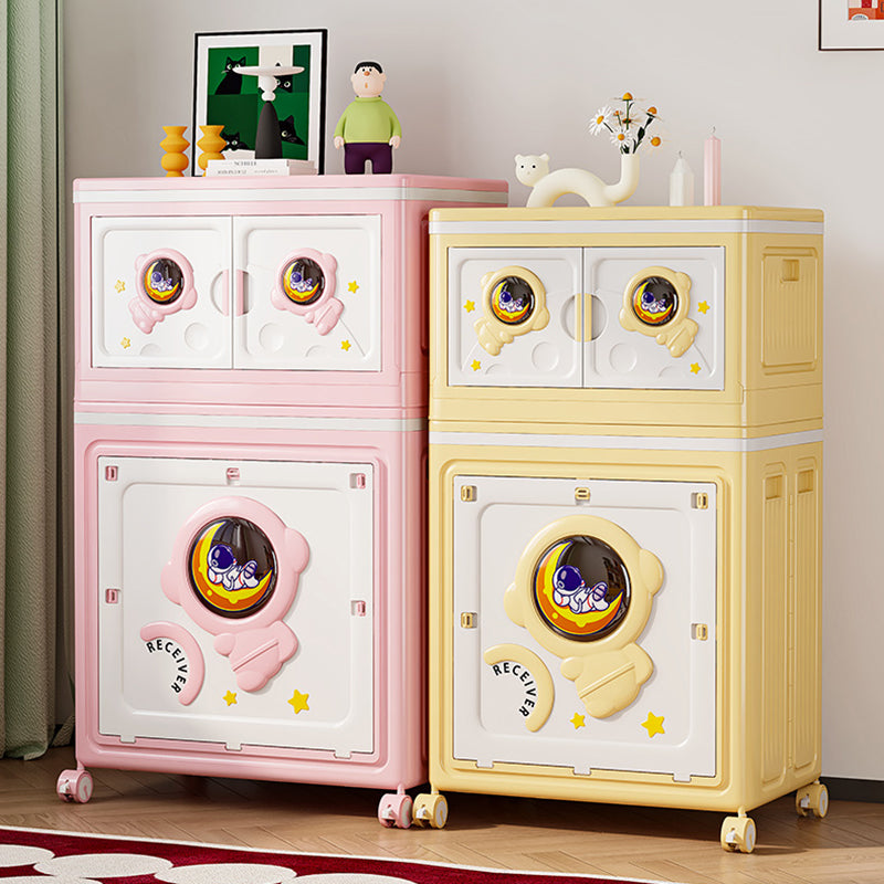 Modern Art Deco Cartoon Astronaut Rectangular PP Plastic Foldable Movable Storage Cabinet – 1-Cabinet for Bedroom