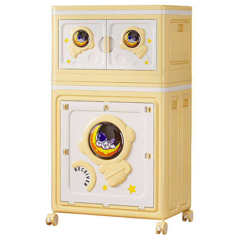 Modern Art Deco Cartoon Astronaut Rectangular PP Plastic Foldable Movable Storage Cabinet – 1-Cabinet for Bedroom