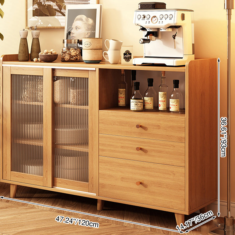 Elegant Traditional Japanese Rectangular Sideboard — Solid Wood & MDF with 3 Drawers for Dining & Living Rooms