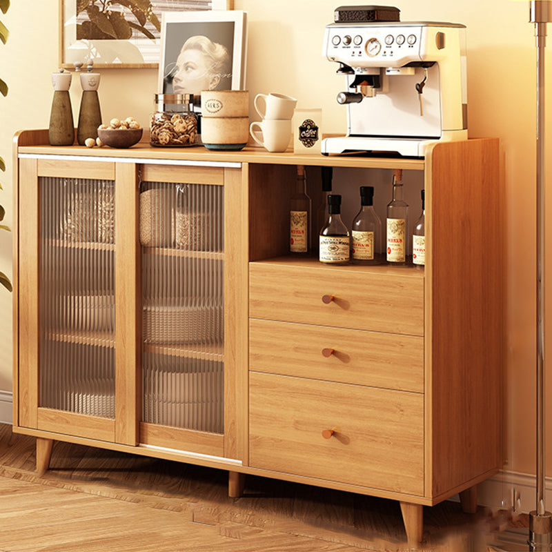 Elegant Traditional Japanese Rectangular Sideboard — Solid Wood & MDF with 3 Drawers for Dining & Living Rooms