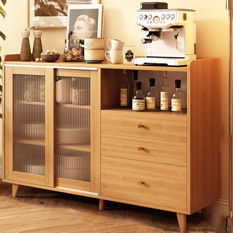 Elegant Traditional Japanese Rectangular Sideboard — Solid Wood & MDF with 3 Drawers for Dining & Living Rooms