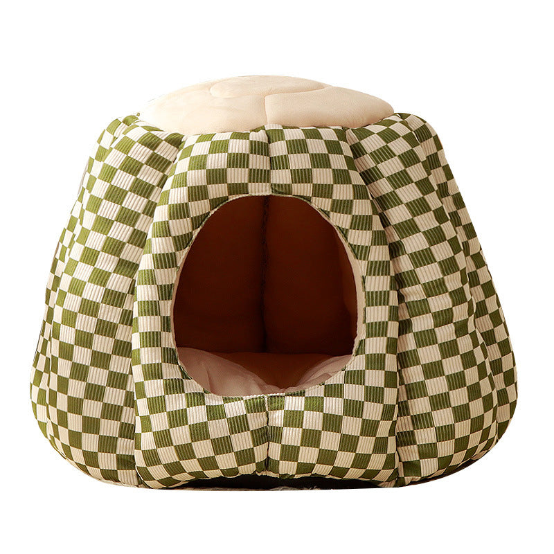 Contemporary Nordic Pineapple Crystal Flannelette PP Cotton Washable Dog & Cat Bed – One-Hole Entrance, Living Room Ready