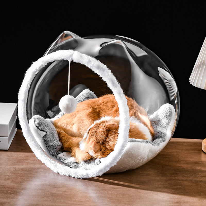 Modern Washable Square Cat Bed – Transparent, Ventilated Plastic Cat House with One Entrance for Living Room