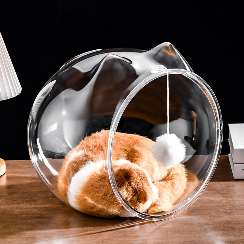 Modern Washable Square Cat Bed – Transparent, Ventilated Plastic Cat House with One Entrance for Living Room