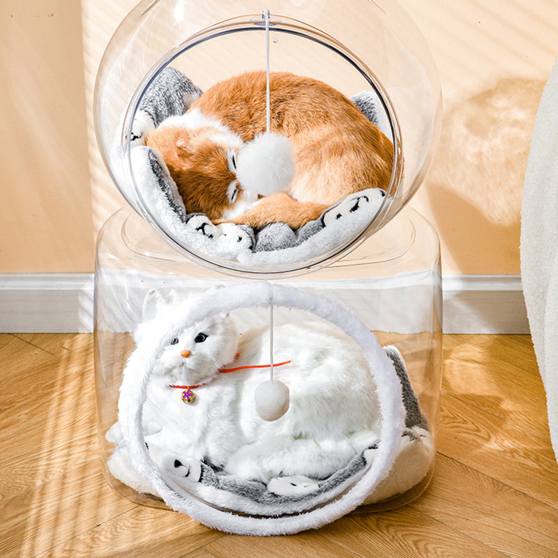 Modern Washable Square Cat Bed – Transparent, Ventilated Plastic Cat House with One Entrance for Living Room