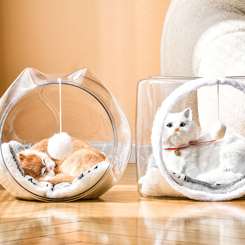 Modern Washable Square Cat Bed – Transparent, Ventilated Plastic Cat House with One Entrance for Living Room