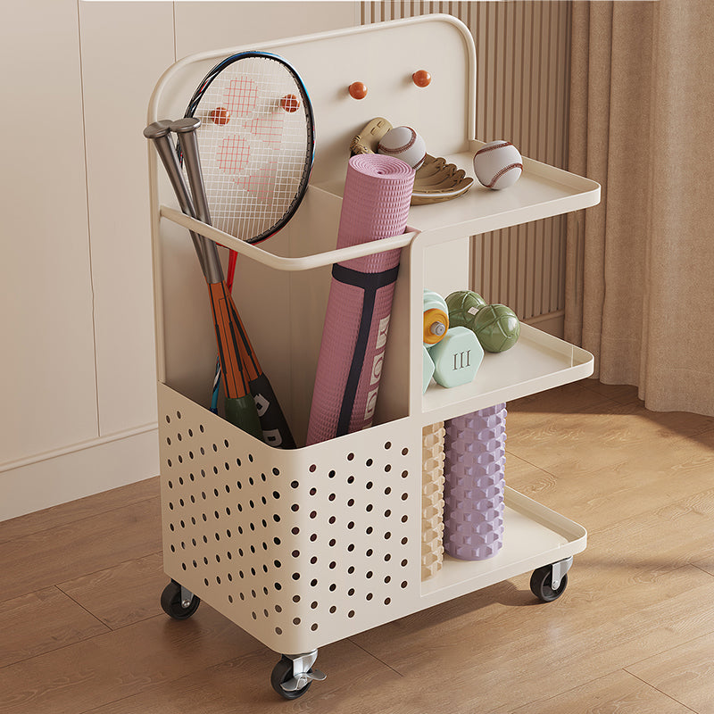 Modern Minimalist Rectangular 3-Tier Movable Storage Shelf in Baked-Paint Carbon Steel - for Living Room & Bedroom