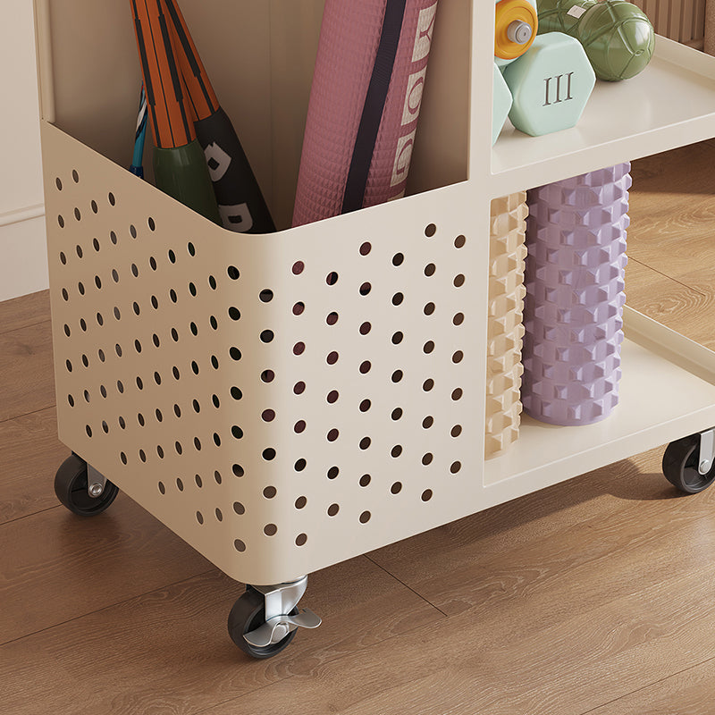 Modern Minimalist Rectangular 3-Tier Movable Storage Shelf in Baked-Paint Carbon Steel - for Living Room & Bedroom