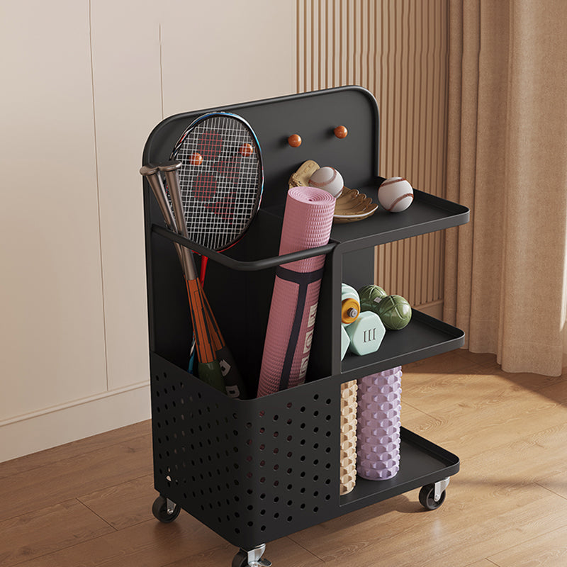 Modern Minimalist Rectangular 3-Tier Movable Storage Shelf in Baked-Paint Carbon Steel - for Living Room & Bedroom