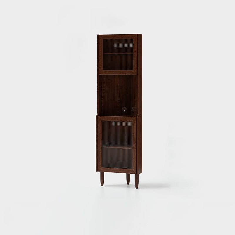 Contemporary Nordic Rubberwood Ripple Glass Corner Sideboard – 5-Cabinet Rectangular Storage for Living Room & Dining Room