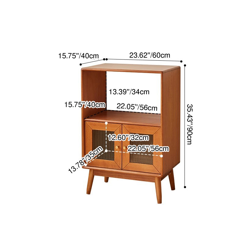 Traditional Japanese Rectangular Solid Wood Sideboard with Pine, Multilayer Construction and Ripple Glass – 1/4-Cabinet – Ideal for Living Room & Dining Room