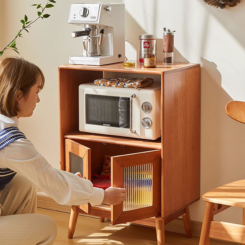 Traditional Japanese Rectangular Solid Wood Sideboard with Pine, Multilayer Construction and Ripple Glass – 1/4-Cabinet – Ideal for Living Room & Dining Room