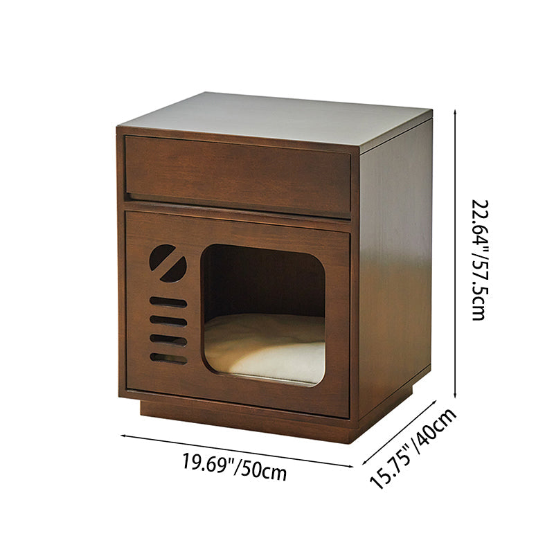Contemporary Rectangular Cat Bed Nightstand with 1 Drawer — Rubberwood, Plywood & Pine Wood, Modern Bedroom Furniture