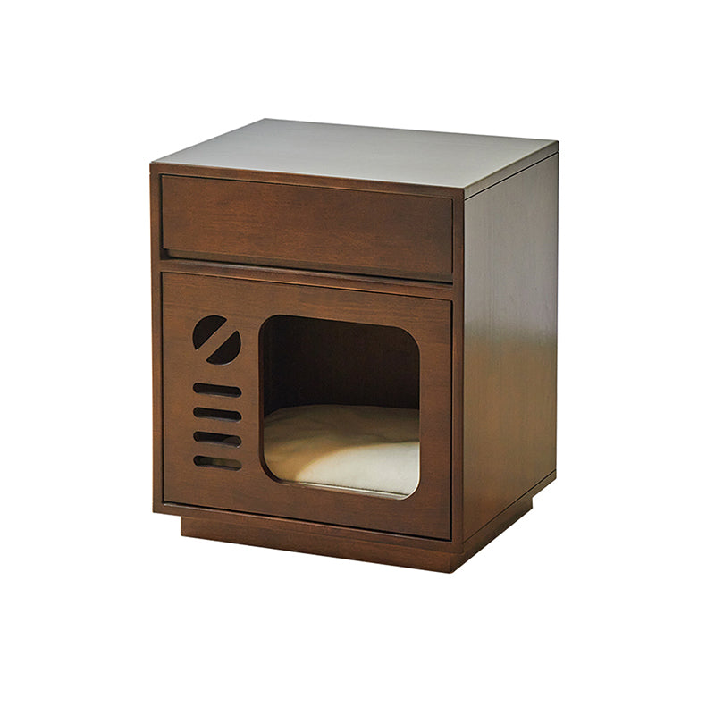 Contemporary Rectangular Cat Bed Nightstand with 1 Drawer — Rubberwood, Plywood & Pine Wood, Modern Bedroom Furniture