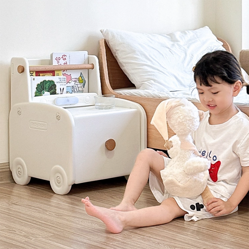 Modern Car-Shaped Kids Nightstand with 1 Drawer — Durable PE Plastic for Kids' Bedroom
