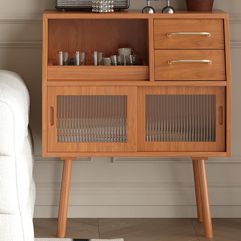 Modern Minimalist Pine Wood Sideboard with 2 Drawers – Solid Wood, Trapezoid Design, Multi-Layer Board for Dining Room