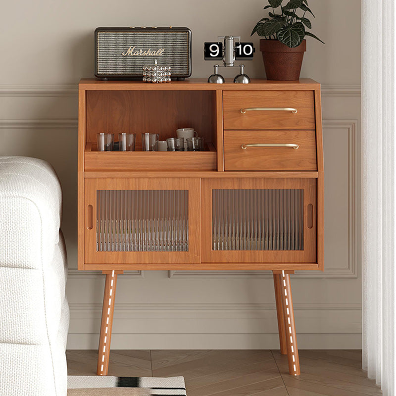 Modern Minimalist Pine Wood Sideboard with 2 Drawers – Solid Wood, Trapezoid Design, Multi-Layer Board for Dining Room