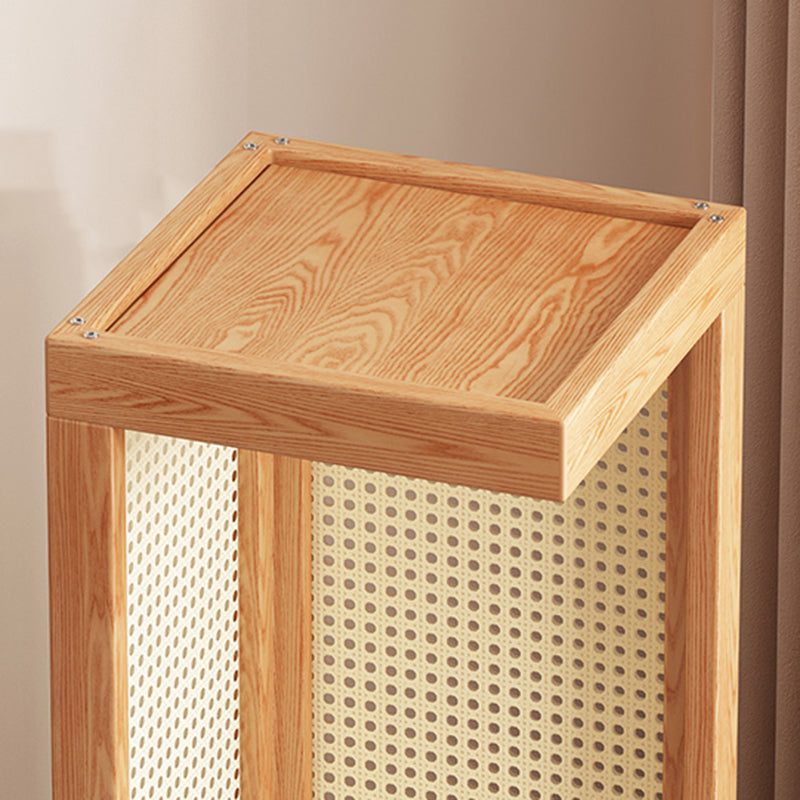 Traditional Rustic Rubberwood 2-Tier Floor-Standing Storage Rack with Plastic Rattan Weave – Rectangular Living Room Organizer