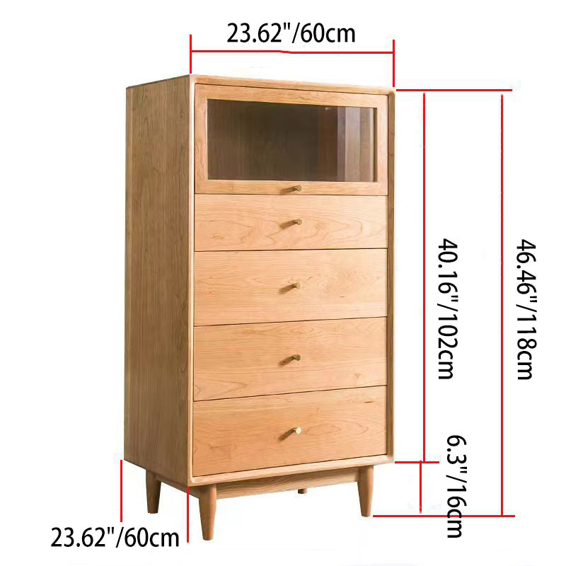 Modern Minimalist Trapezoid Pine Wood Sideboard – 4 Drawers, Large Capacity, Multi-Layer Wood Construction for Dining Room