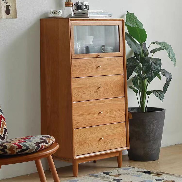 Modern Minimalist Trapezoid Pine Wood Sideboard – 4 Drawers, Large Capacity, Multi-Layer Wood Construction for Dining Room