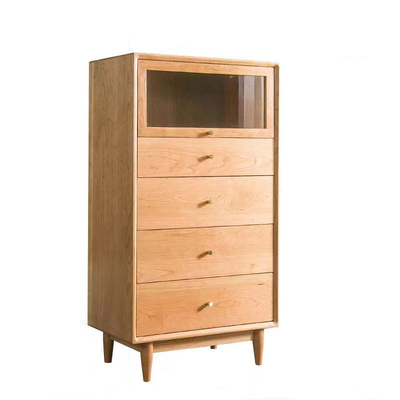 Modern Minimalist Trapezoid Pine Wood Sideboard – 4 Drawers, Large Capacity, Multi-Layer Wood Construction for Dining Room