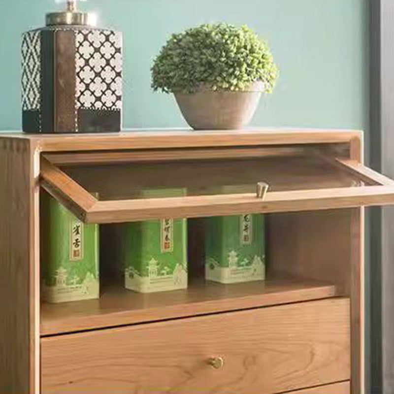 Modern Minimalist Trapezoid Pine Wood Sideboard – 4 Drawers, Large Capacity, Multi-Layer Wood Construction for Dining Room