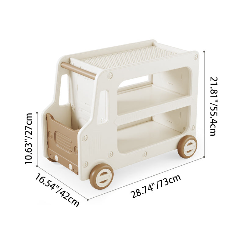 Modern Art Deco Car-Shaped Eco-Friendly HDPE Movable Kids Storage End Table - 3-Tier Organizer for Living Room