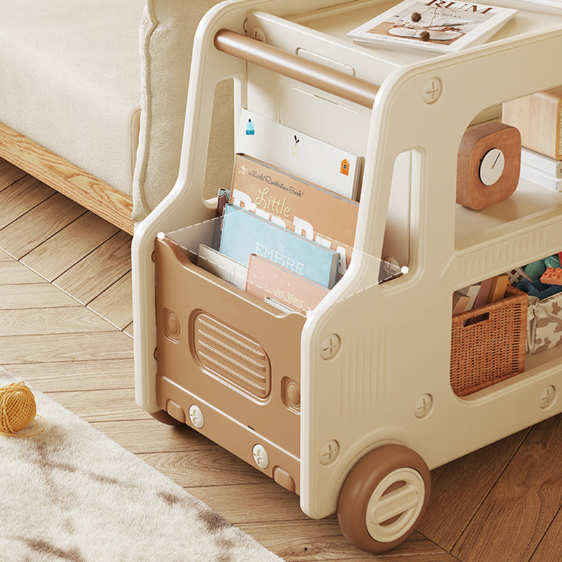 Modern Art Deco Car-Shaped Eco-Friendly HDPE Movable Kids Storage End Table - 3-Tier Organizer for Living Room