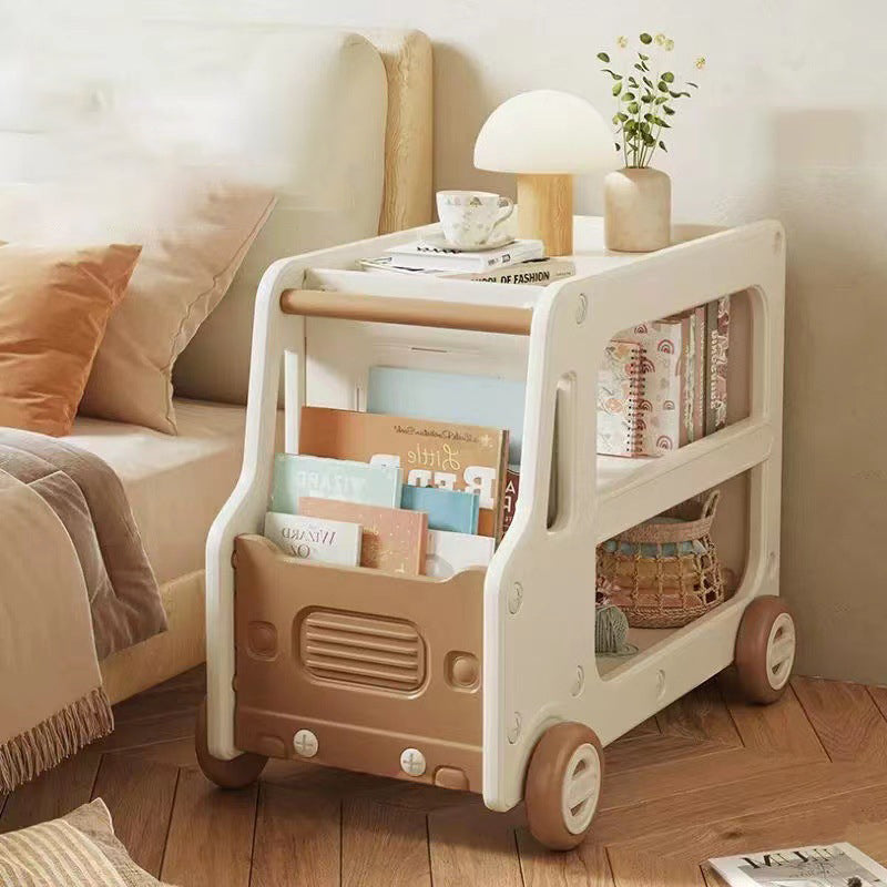 Modern Art Deco Car-Shaped Eco-Friendly HDPE Movable Kids Storage End Table - 3-Tier Organizer for Living Room