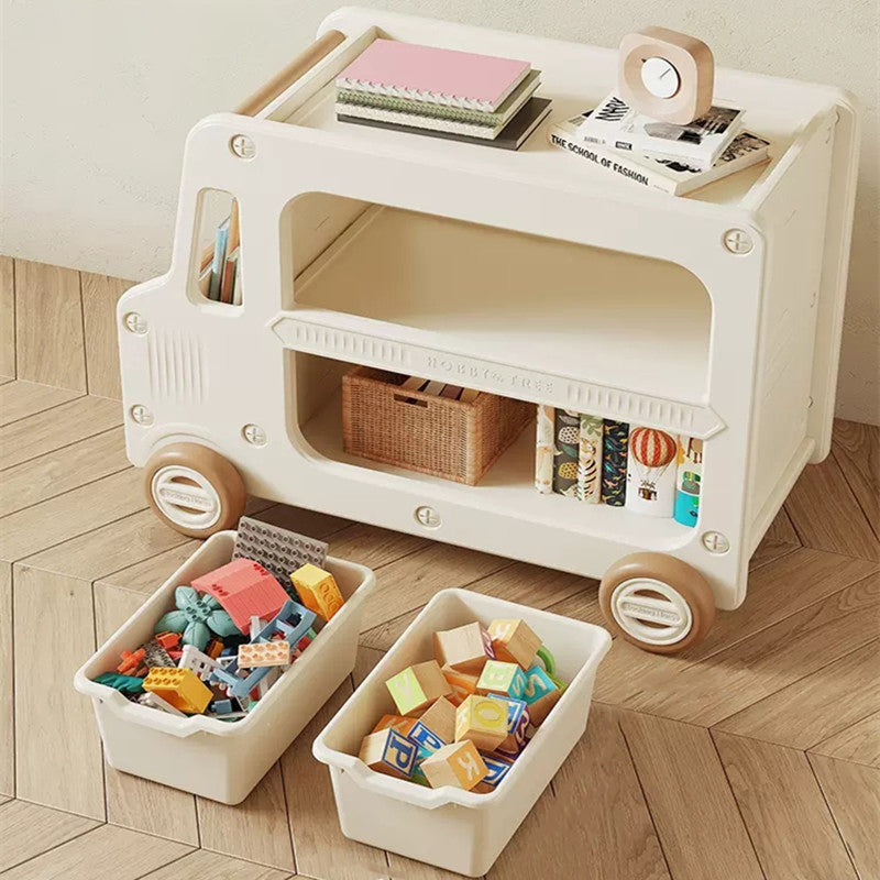 Modern Art Deco Car-Shaped Eco-Friendly HDPE Movable Kids Storage End Table - 3-Tier Organizer for Living Room
