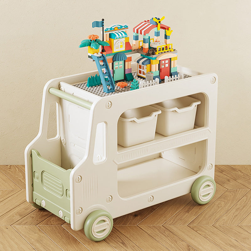 Modern Art Deco Car-Shaped Eco-Friendly HDPE Movable Kids Storage End Table - 3-Tier Organizer for Living Room