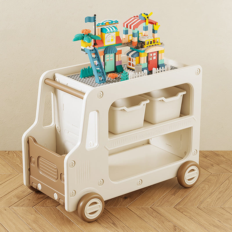 Modern Art Deco Car-Shaped Eco-Friendly HDPE Movable Kids Storage End Table - 3-Tier Organizer for Living Room
